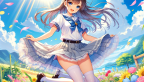 DALL·E 2023-11-11 00.34.10 - A stunning anime-style girl in a summer JK uniform, featuring a short-sleeved blouse and a flowing skirt, complemented by the lightness of a summer br