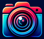 DALL·E 2023-11-11 22.56.21 - Create a colorful camera icon with a vibrant gradient style, transitioning through a spectrum of colors from red to blue. The icon should have a circu